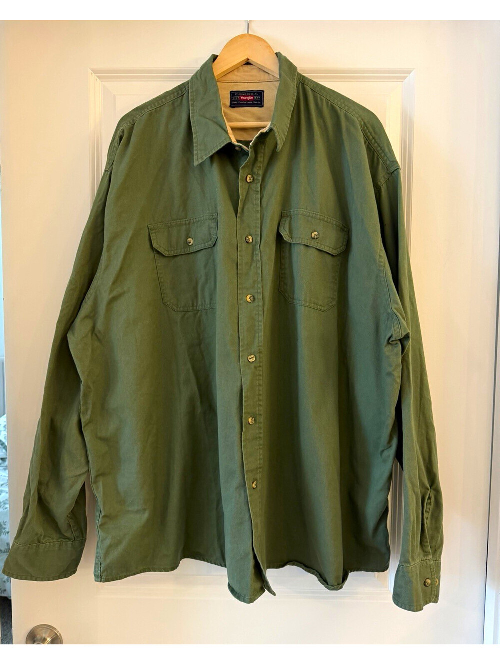 Wrangler Men's Olive Green Cotton Work wear Shirt Double Chest Pockets Size 3XL